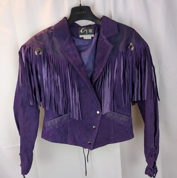 Vintage Suede Purple Fringe Women's Jacket Western Size S In VGUC - Picture 2 of 13